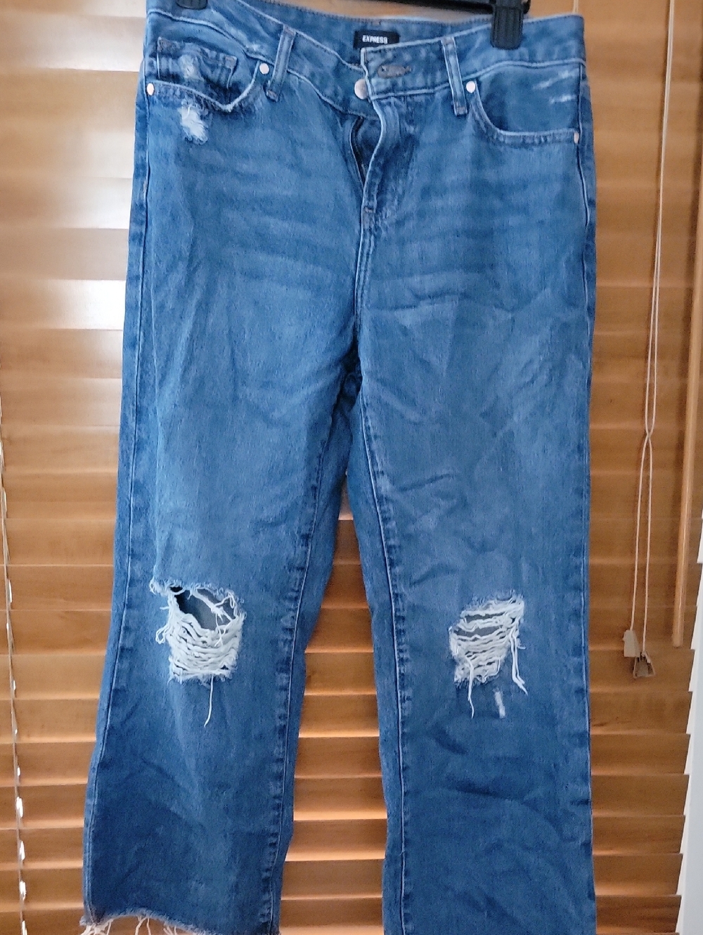 Express Blue Distressed Straight-Leg Jeans